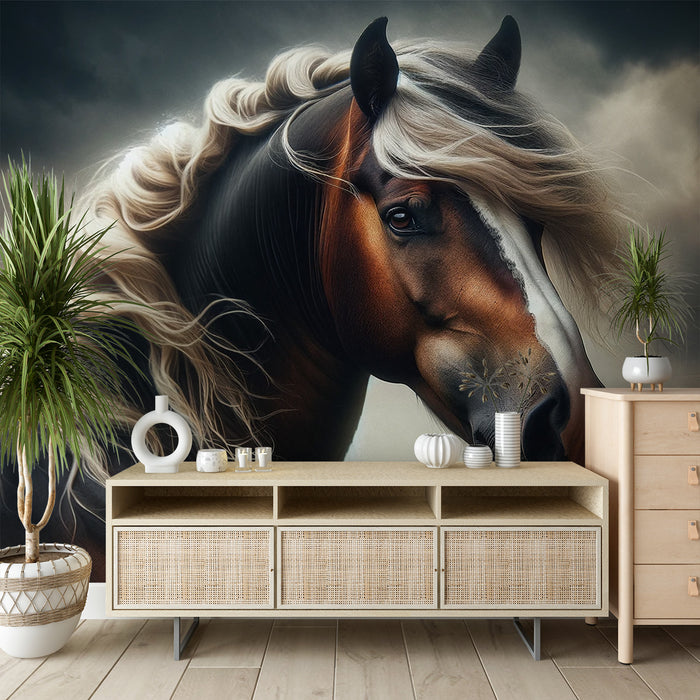 Papier peint cheval | Avec crinière blonde au vent