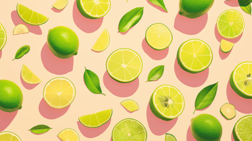 Papier peint coloré représentant des citrons et des limes sur fond pastel, créant une ambiance fraîche et dynamique, idéale pour un espace joyeux.