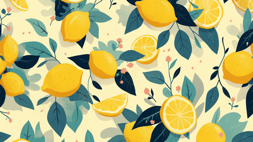 Papier peint aux motifs de citrons éclatants et de feuillages verts sur fond clair, évoquant une ambiance fraîche et joyeuse.