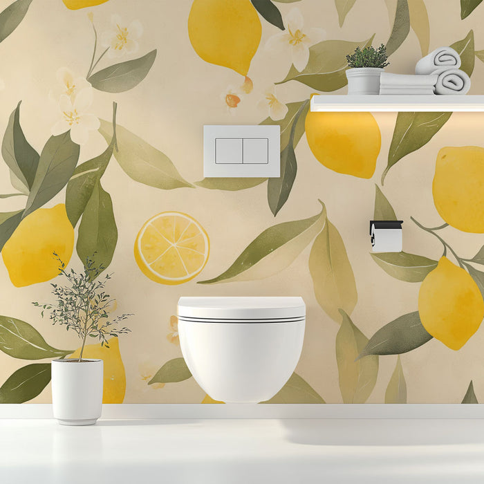 Papier peint toilette | Citrons lumineux et feuillage délicat