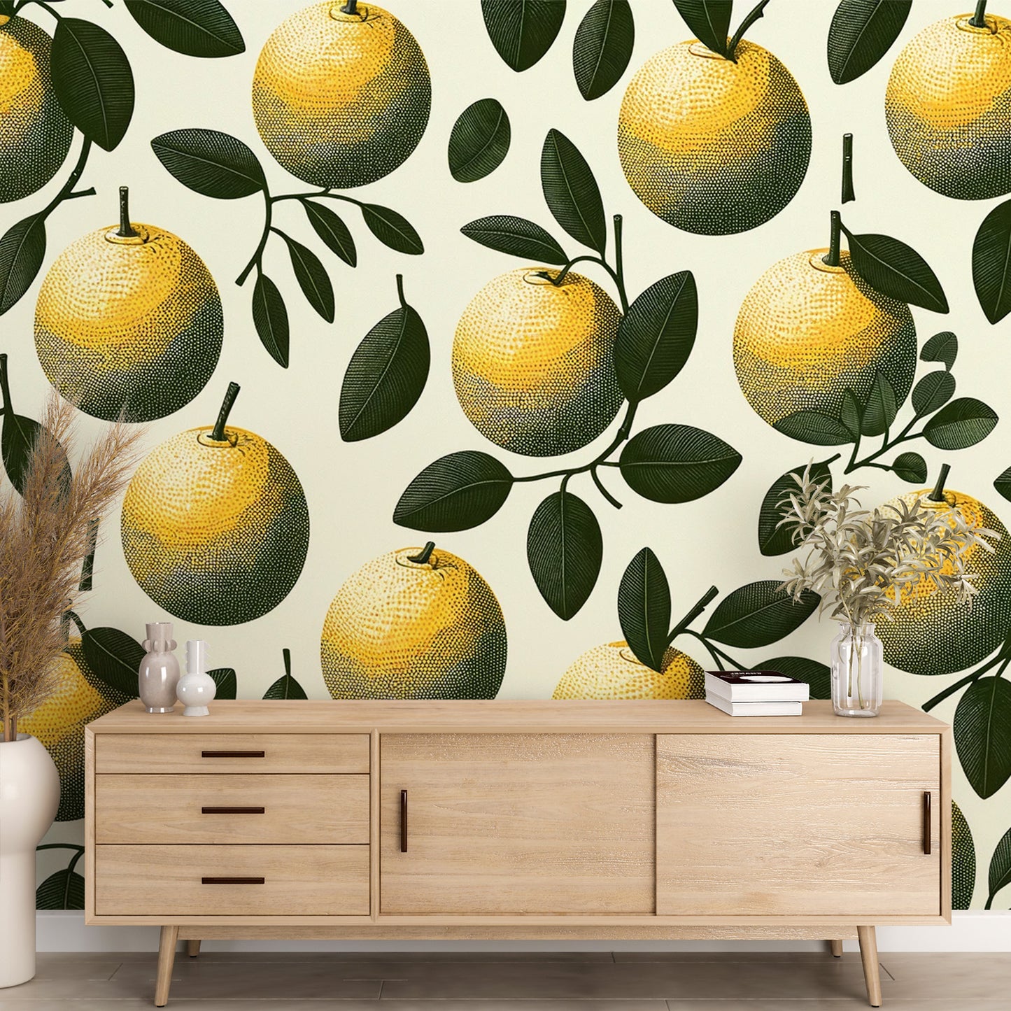 Papier peint citron | Citron rond et texture à point