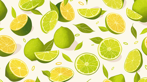 Papier peint fruité aux motifs de citrons et de limes sur fond clair, évoquant une ambiance fraîche et vivifiante.