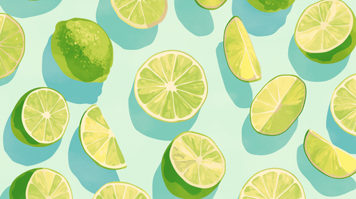 Papier peint illustrant des citrons et des quartiers de citron sur un fond bleu clair, évoquant une ambiance fraîche et estivale.