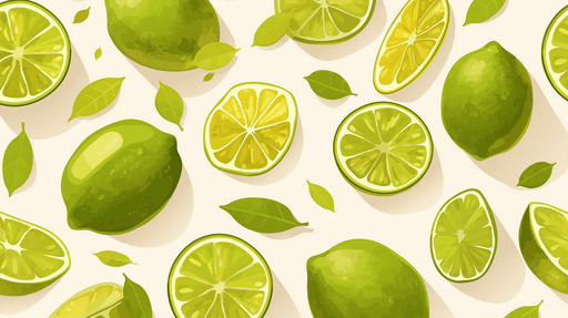 Papier peint illustrant des citrons et limes sur fond clair, évoquant une ambiance fraîche et vivifiante avec des touches de vert et de jaune.