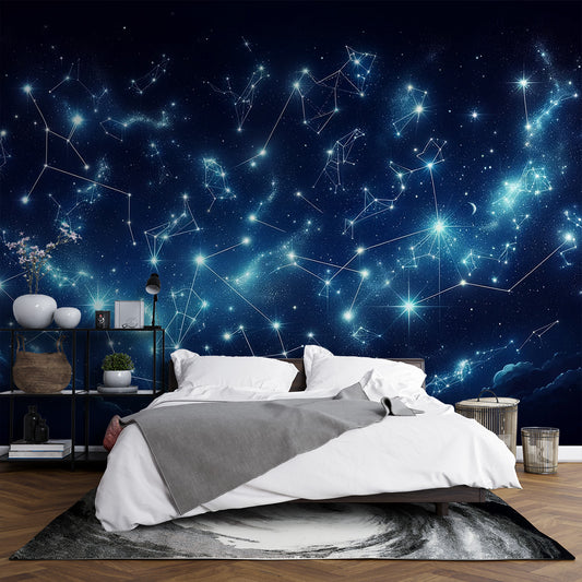 Papier peint constellation | Bleu nuit avec des milliers d'étoiles