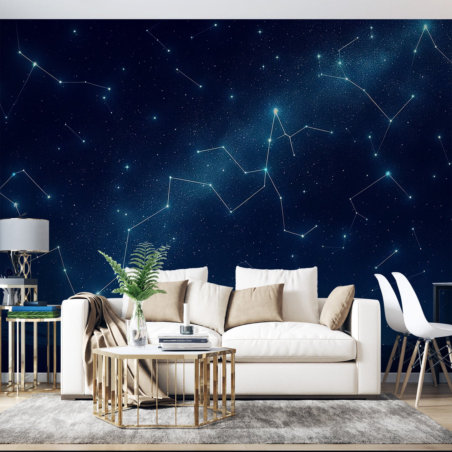 Papier peint constellation | Bleu nuit et lignée d'étoiles