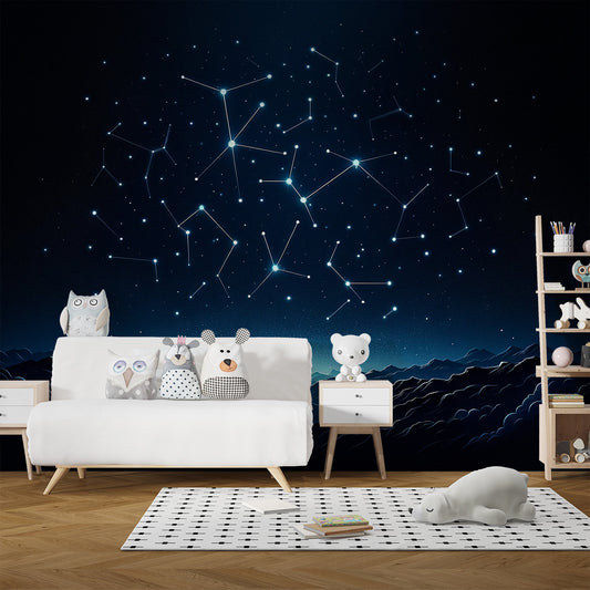 Papier peint constellation | Étoiles alignées au-dessus des nuages