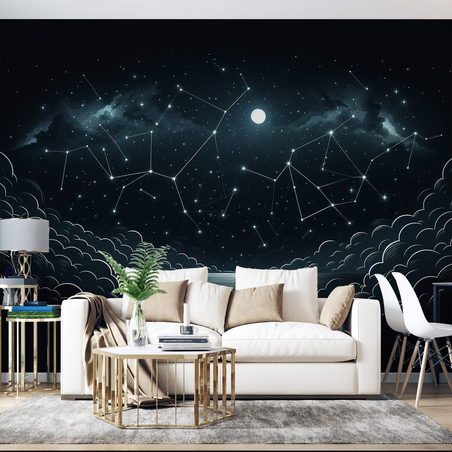 Papier peint constellation | Nuages, lune et constellation
