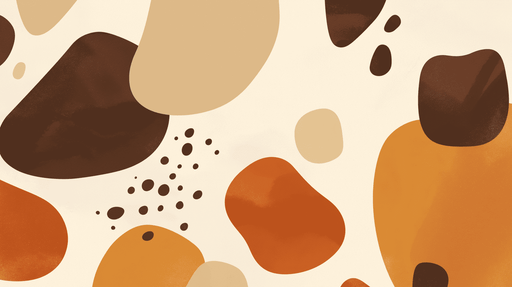 Papier peint abstrait aux formes organiques dans des teintes chaudes de brun, orange et beige, créant une ambiance moderne et chaleureuse.