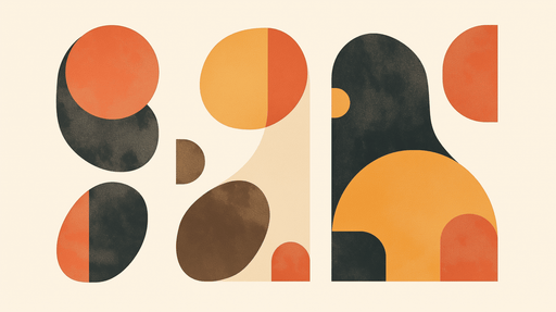 Papier peint abstrait aux formes géométriques aux teintes chaudes d'orange, de brun et de noir, créant une ambiance artistique et dynamique.