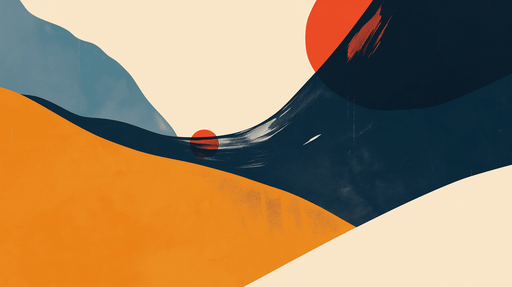 Papier peint abstrait avec des formes organiques en bleu, orange et noir sur fond crème, créant une atmosphère moderne et dynamique.