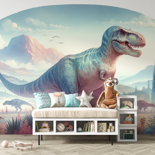 Papier peint dinosaure | T-rex et champ de dinosaure