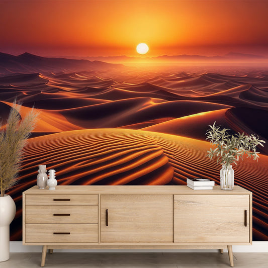 Papier peint dune | Photographie d'un coucher de soleil en plein désert