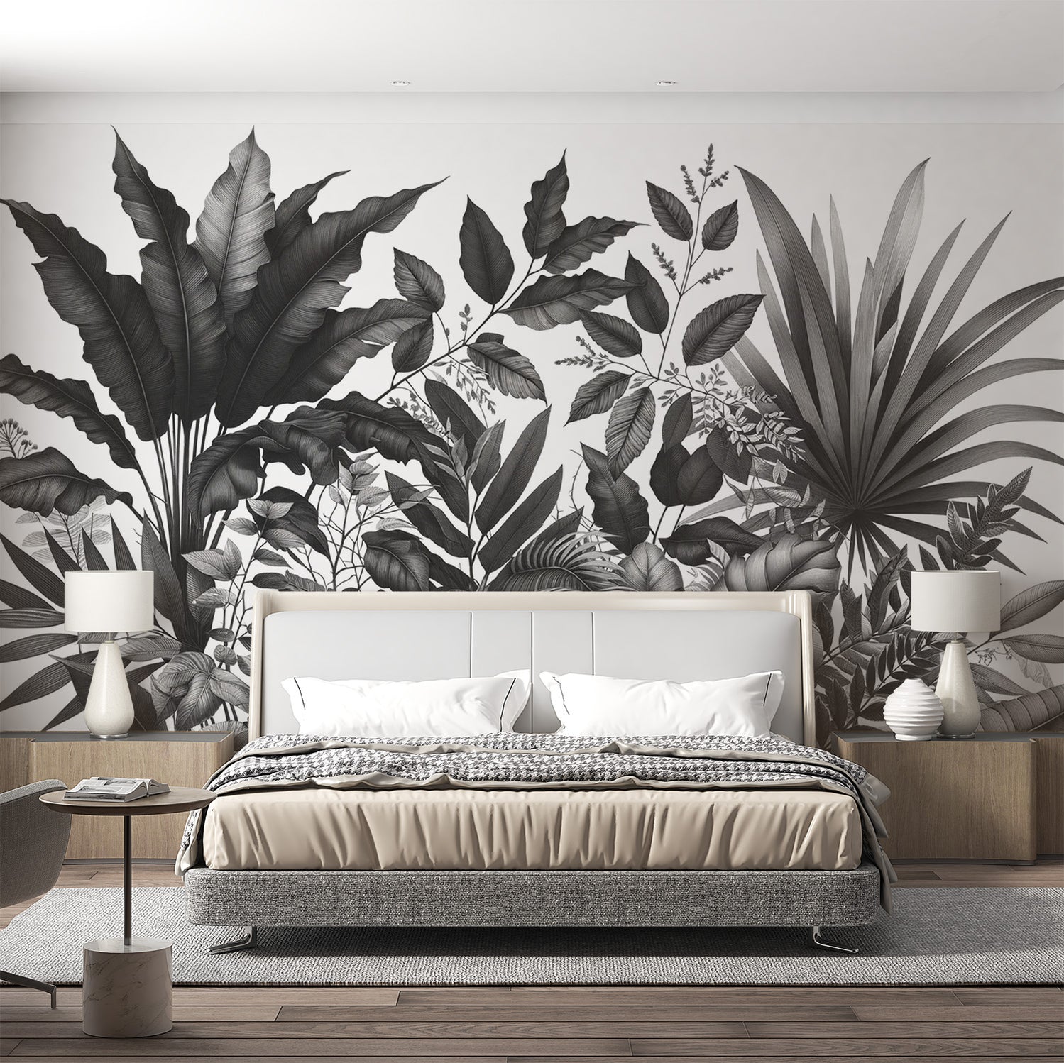 Autocollant Poster Porte Tropical Noir Et Blanc 73x205 Cm - Sticker Adhésif Décoration Chambre Salon Bureau - Fabrication Française Vinyle Premium