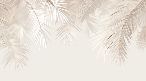 Papier peint aux motifs de feuilles de palmier délicates dans des teintes crème et beige, créant une ambiance douce et apaisante.