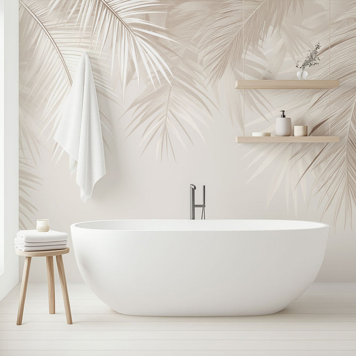 Papier peint salle de bain | Feuilles de palmiers monochrome sépia