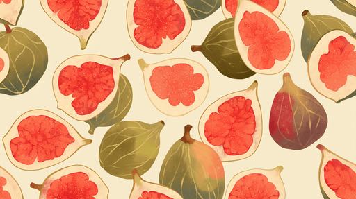 Papier peint illustrant des figues aux teintes rouges et vertes sur un fond crème, créant une ambiance fraîche et gourmande.