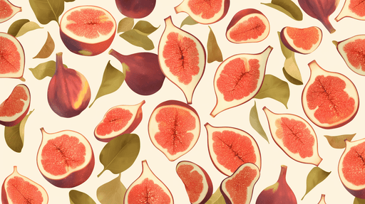 Papier peint illustrant des figues et des feuilles sur fond crème, créant une atmosphère fruitée et chaleureuse, idéale pour une ambiance naturelle et accueillante.