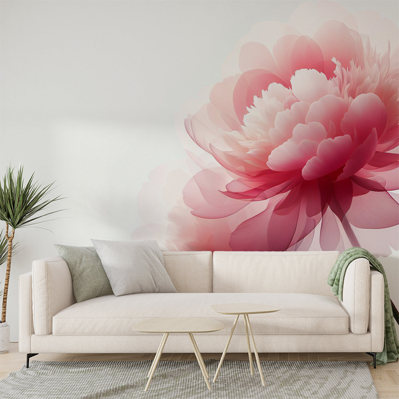 Papier Peint 3D Autocollant - Fleurs Blanches Et Roses - Style Assaf Frank Fay - Neuf