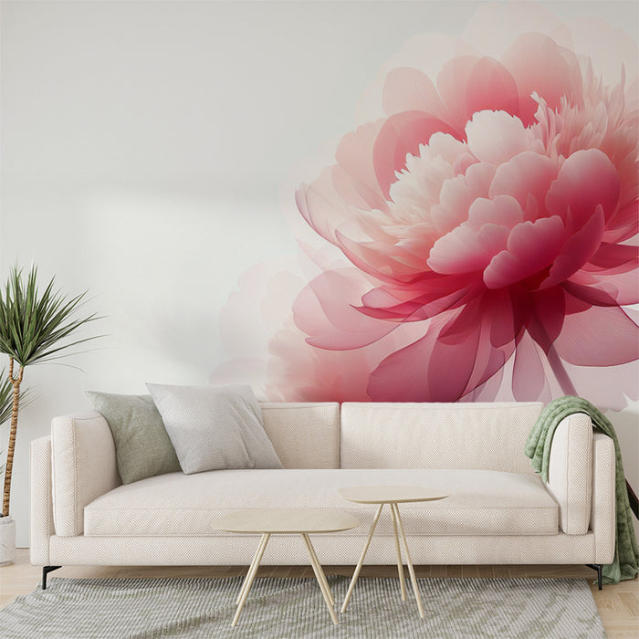 Papier peint fleuri rose | Camélias roses sur fond blanc