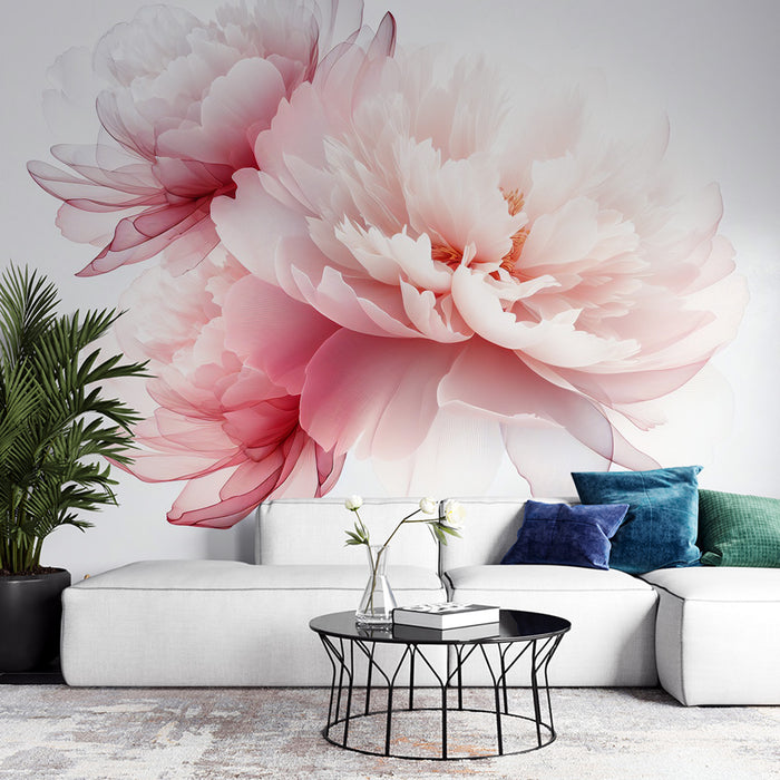 Papier peint fleuri rose | Trio chrysanthèmes blancs et roses