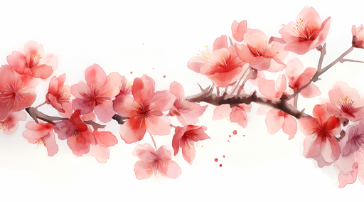 Papier peint floral aux délicates fleurs de cerisier en aquarelle, dégageant une ambiance douce et romantique avec des teintes rose pastel.