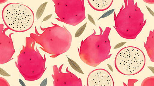 Papier peint aux motifs de pitayas colorées, avec des teintes vives de rose et des touches de vert, dégageant une ambiance tropicale et joyeuse.