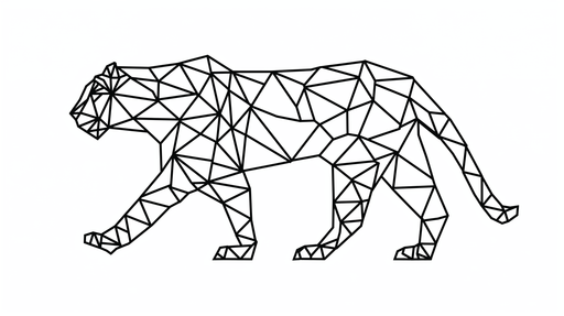 Papier peint au design moderne représentant un tigre en lignes géométriques noires sur fond blanc, évoquant une ambiance artistique et contemporaine.