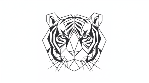 Papier peint graphique représentant un tigre en style polygonal noir et blanc, dégageant une ambiance moderne et audacieuse.