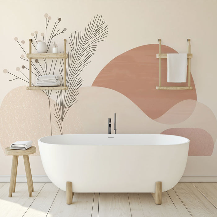 Papier peint salle de bain | Japandi nature sauvage terracotta