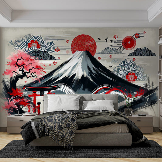 Papier peint japonais | Mont Fuji et design traditionnel japonais
