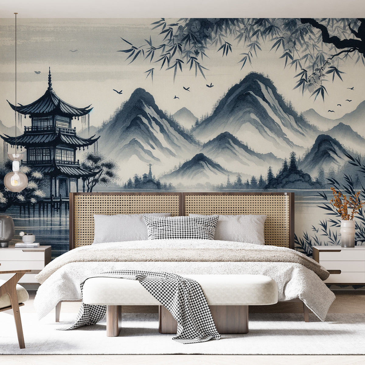 Papier peint japonais zen | Temple japonais en style aquarelle design ...