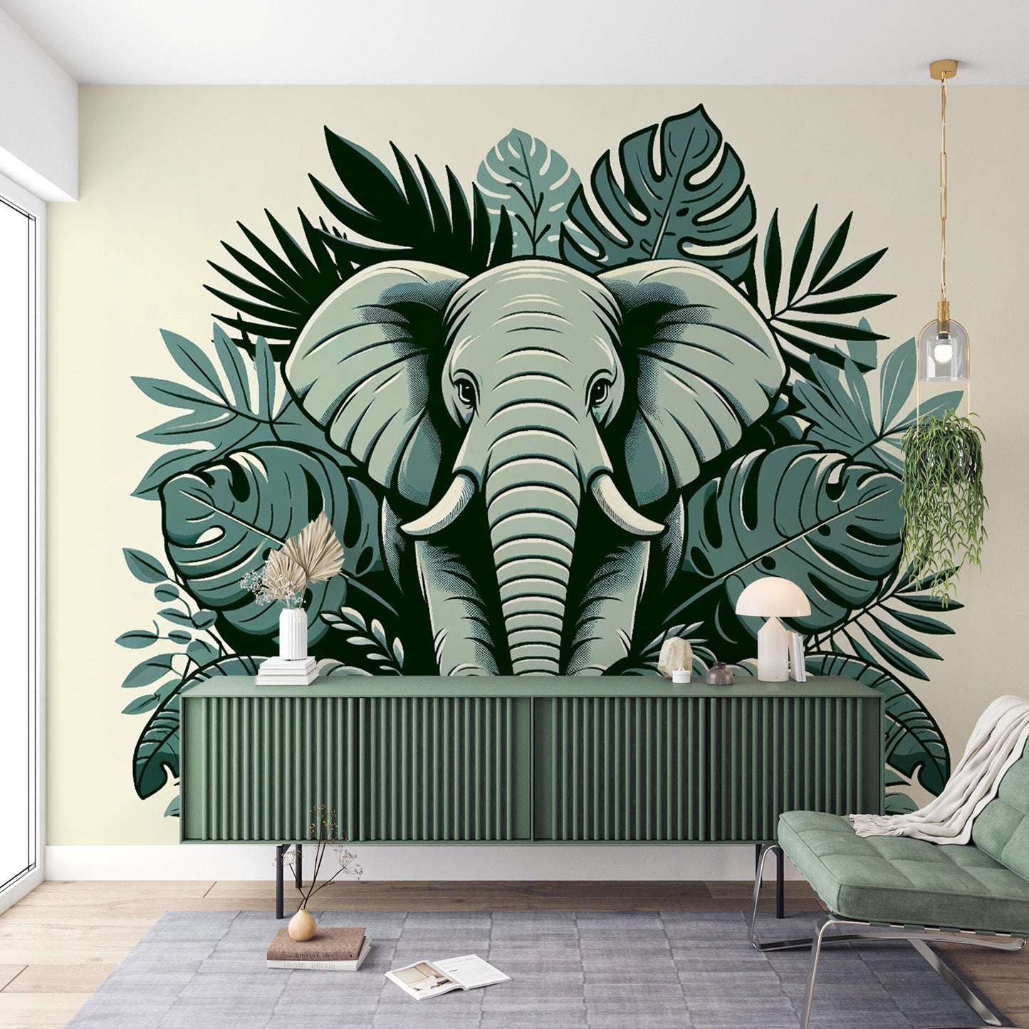 Papier peint jungle | Éléphant majestueux dans les feuillages