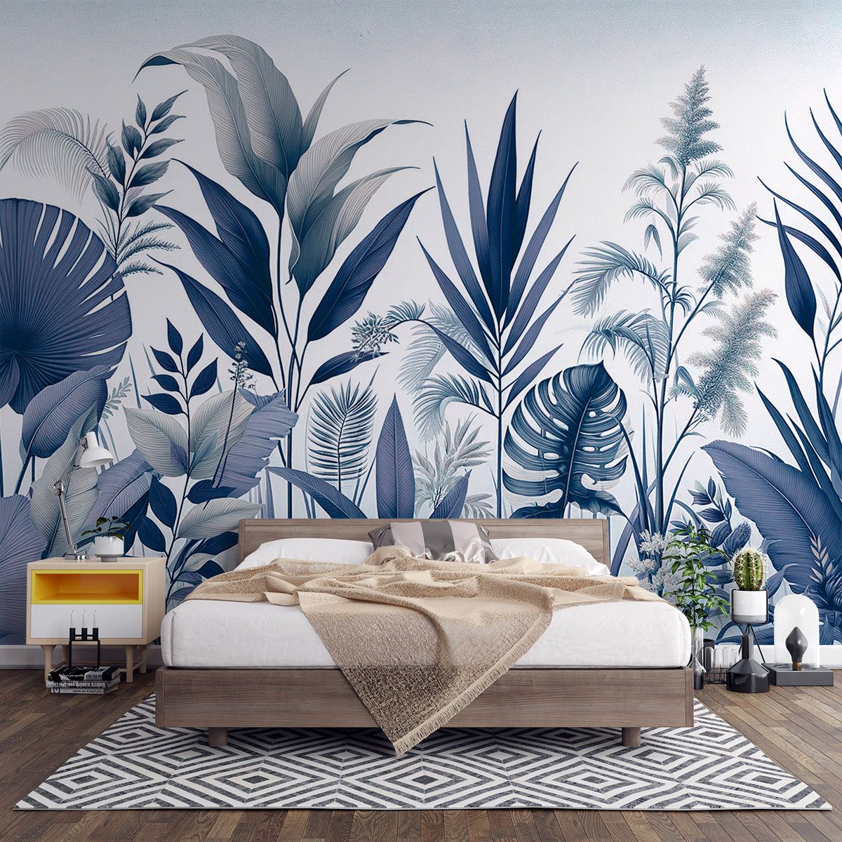 Papier Peint 3D Blue Forest R24048 – Autocollant Amovible, Motif Forêt Bleue, Luna, Coloré