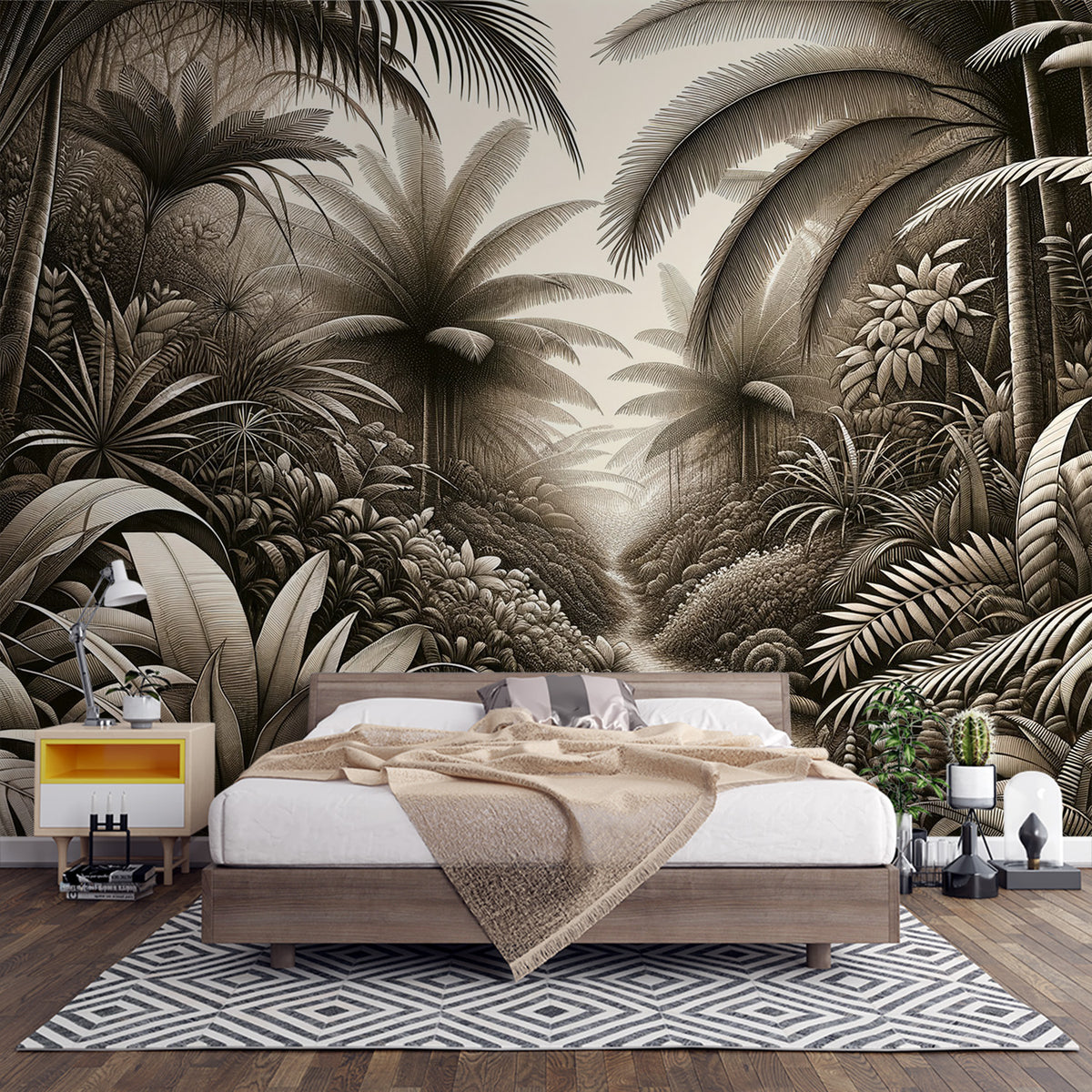 Papier peint jungle luxuriante | Palmiers et feuillages tropicaux ...