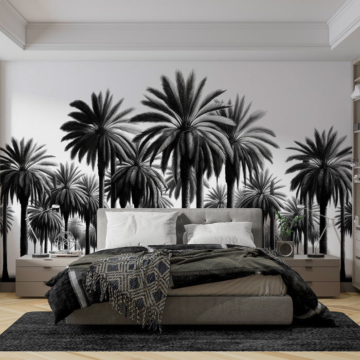 Papier peint jungle noir et blanc | Alignement de palmiers