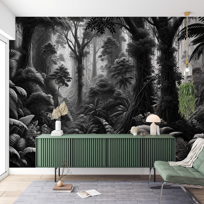 Papier peint jungle noir et blanc | Végétation massive