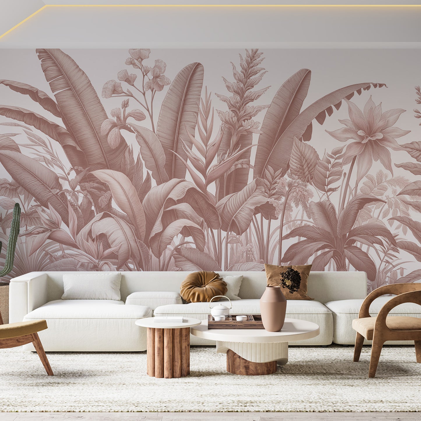 Papier peint jungle terracotta | Composition florale colorée