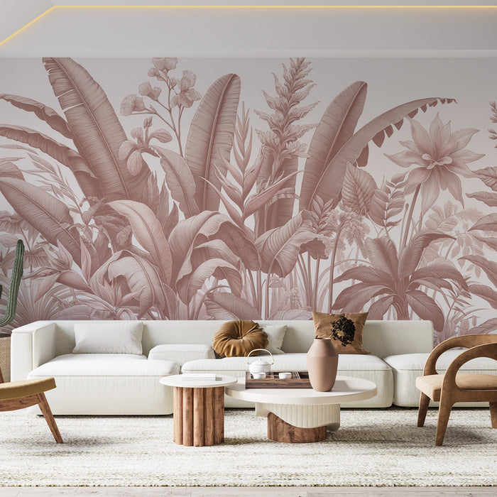 Papier peint jungle terracotta rose | Composition florale colorée