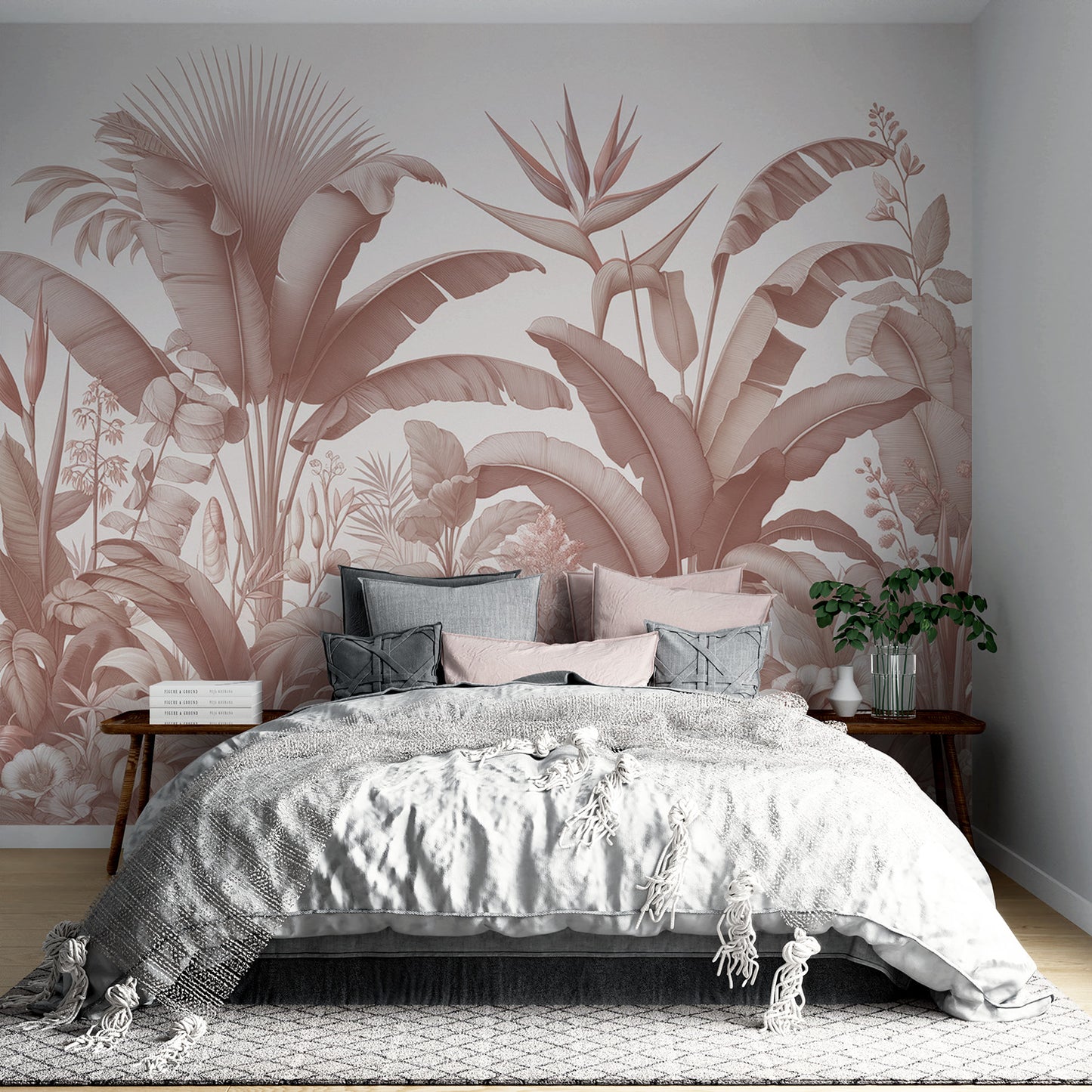 Papier peint jungle terracotta | Composition florale terracotta