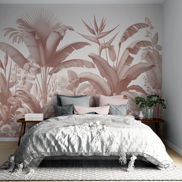 Papier peint jungle terracotta rose | Composition florale terracotta