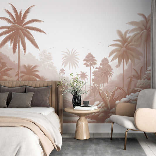 Papier peint jungle terracotta | Vallée de palmiers terracotta