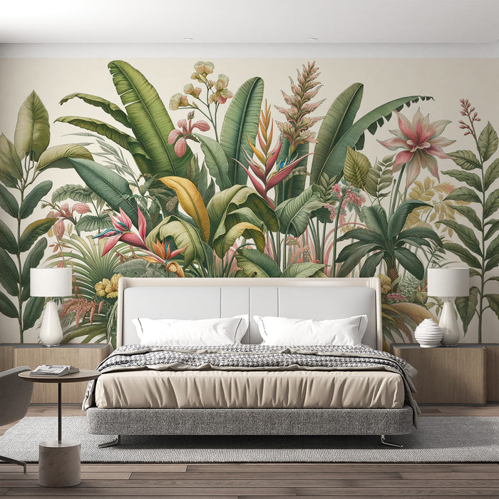 Papier peint jungle tropical | Composition florale colorée