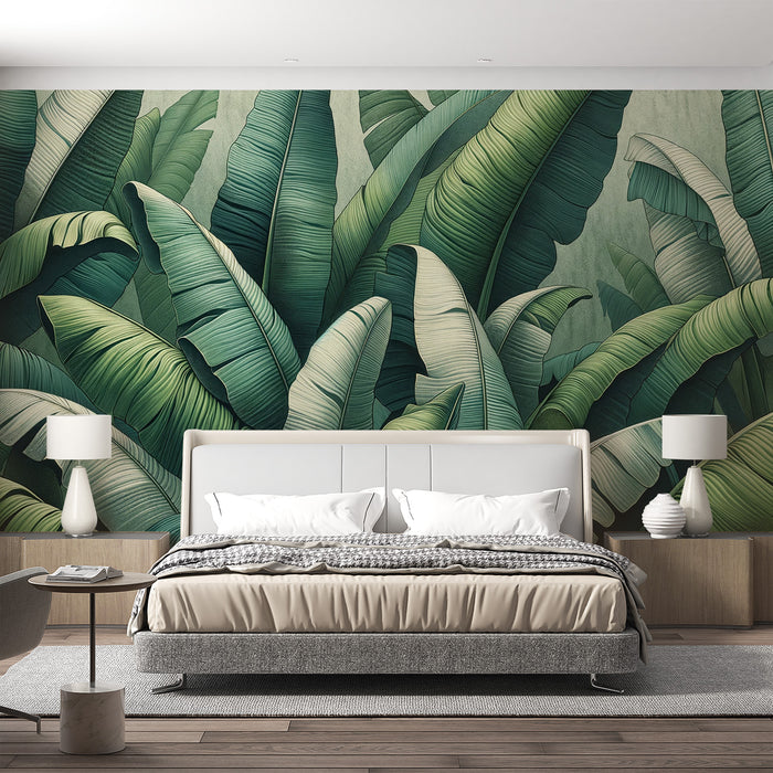 Papier peint jungle tropical | Feuilles de bananiers vertes