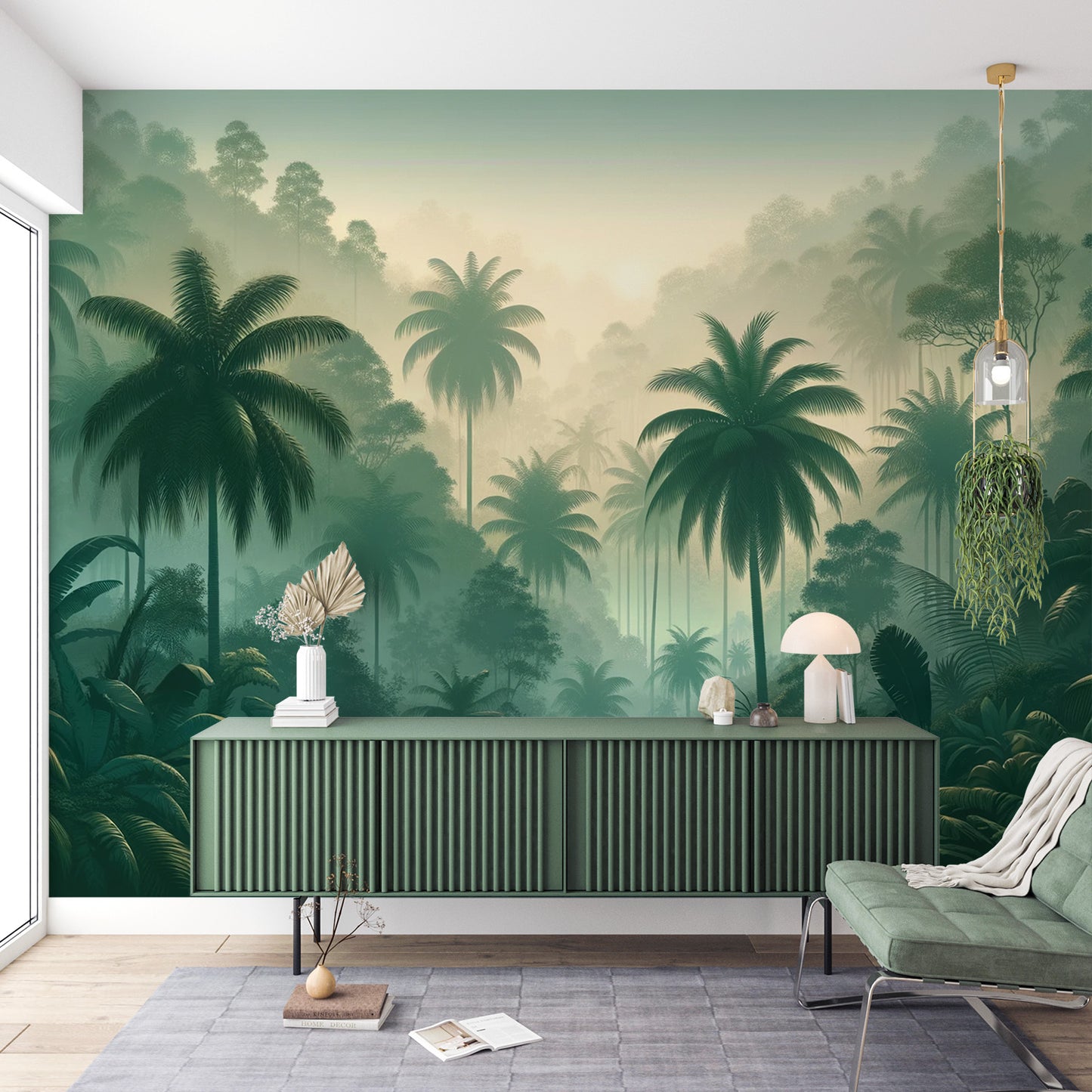Papier peint jungle tropical | Palmiers verts sombre