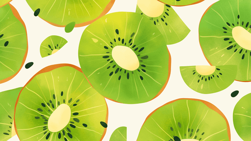 Papier peint illustrant des tranches de kiwi aux nuances de vert éclatantes, créant une ambiance fraîche et fruitée, idéale pour un décor dynamique.