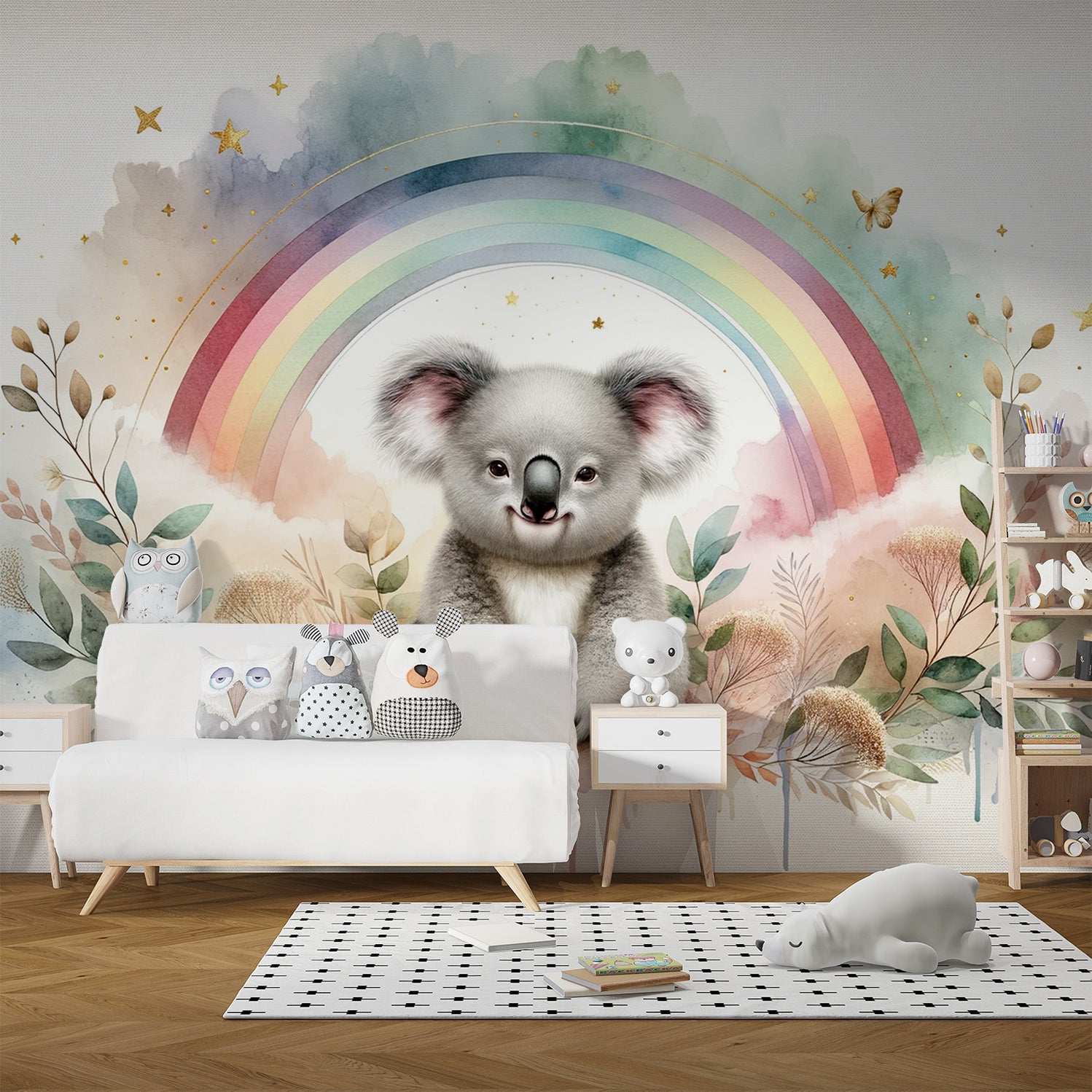 Papier Peint Koala Entouré De Plumes Légères
