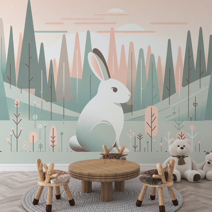 Papier peint lapin | Profil dans une forêt géométrique