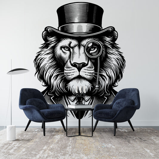 Papier peint lion | Gentleman noir et blanc