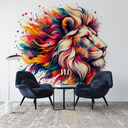 Papier peint lion | Profil en aquarelle colorée